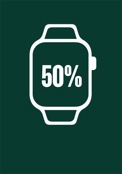 Illustration d’une Apple Watch, tracé à moitié vert pour illustrer 50 pour cent