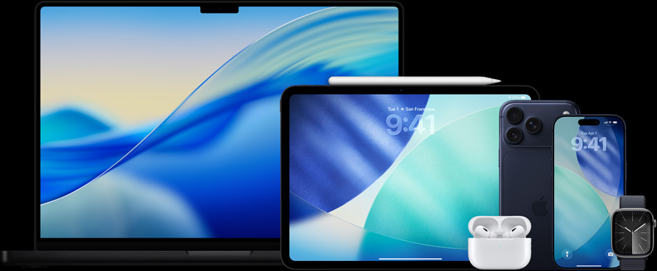 Apple products, including MacBook Pro, iPad, Apple Pencil Pro, AirPods Pro 2, iPhone 17 Pro Max, iPhone 17 Pro and Apple Watch Series 11.