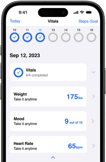 Un iPhone affichant l’app Corrie Health.