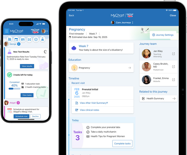 Un iPhone et un iPad affichant l’app MyChart d’Epic.