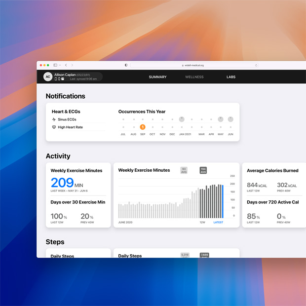 Dossier médical affiché dans le logiciel MyChart d’Epic.