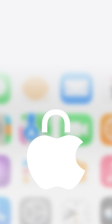 شعار&nbsp;Apple للخصوصية مع&nbsp;أيقونة قفل باللون الأبيض على&nbsp;خلفية ضبابية تعرض تطبيقات الشاشة الرئيسية