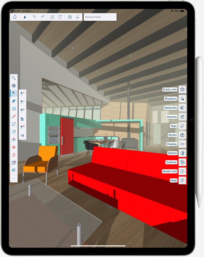 iPad Air s pričvršćenom olovkom Apple Pencil, portretna orijentacija, živopisan vizual na zaslonu