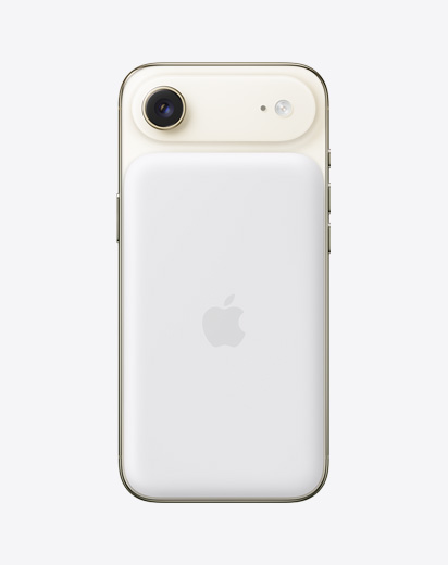 Parte de trás do iPhone Air em dourado-claro com a bateria MagSafe fixada