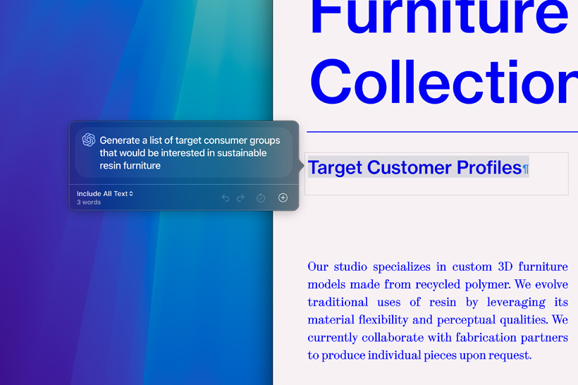 Funkce Psací nástroje Apple Intelligence shrnuje vědecký článek
