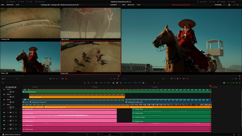 Studio Display a Mac Studio s pracovním postupem střihu videa z více kamer v DaVinci Resolve Studiu