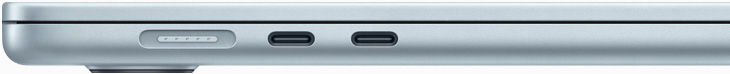 Linkerkant van MacBook Air met MagSafe-poort en twee Thunderbolt 4-poorten