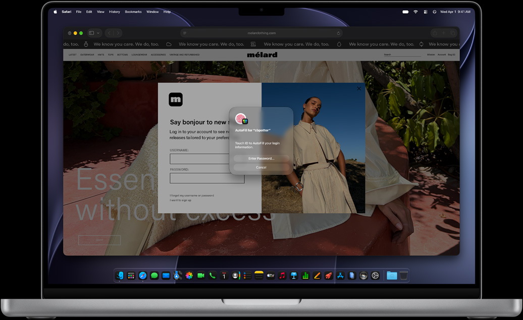 While browsing in Safari, a user is prompted to use Touch ID to sign in to a website