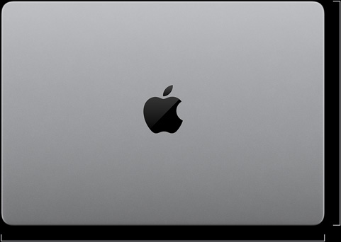 MacBook Pro with PROLED XDR Display, silver color, top, closed, showing measurements: length is 8.52 inches or 21.63 centimeters, width is 12.24 inches or 31.08 centimeters