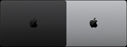 MacBook Pro with PROLED XDR Display, space black color, top, closed and MacBook Pro with PROLED XDR Display, silver color, top, closed