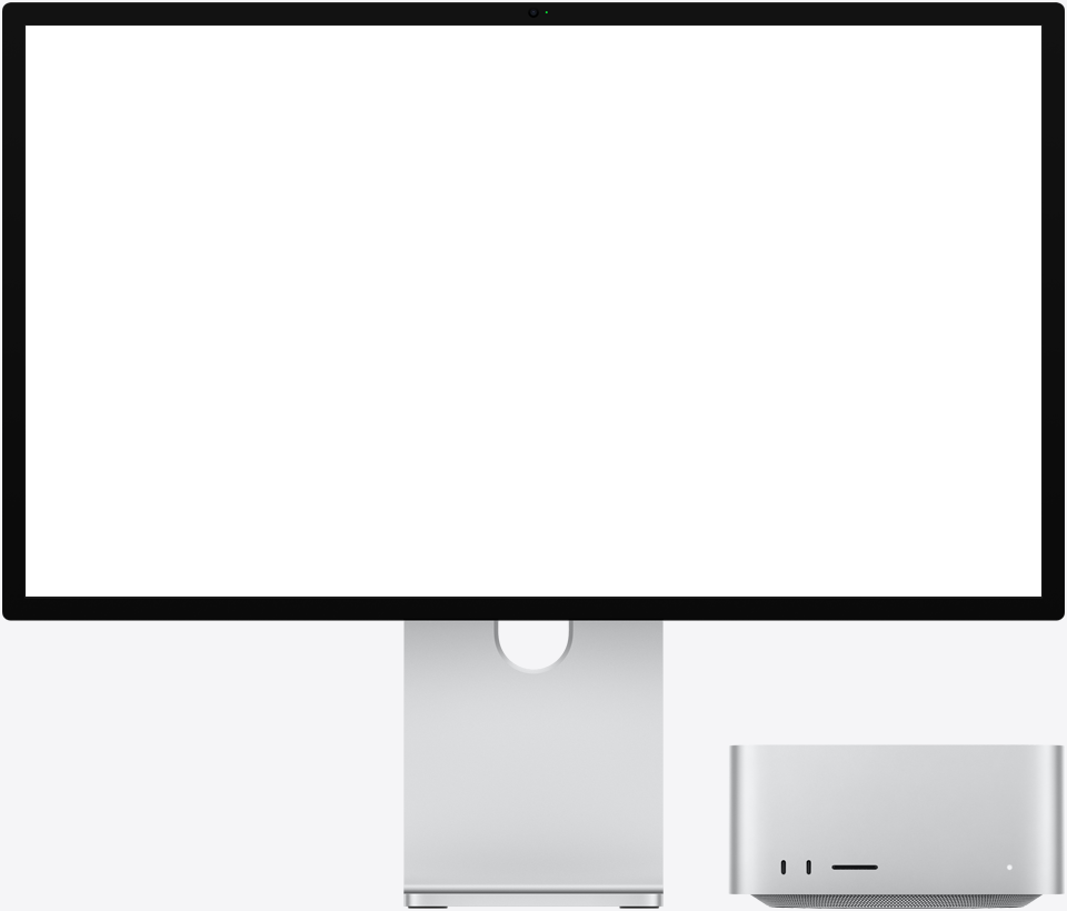 Két ember videohívásban a Studio Display XDR-en, a Rivaldafény funkció a kép közepén tartja őket még akkor is, amikor az egyik résztvevő egy zenei stúdióban helyet változtat, hogy közelebbről megnézzen egy lemezjátszót