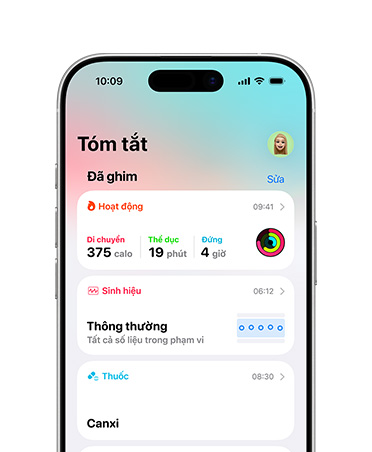 Tóm tắt sức khỏe được ghim trên iPhone