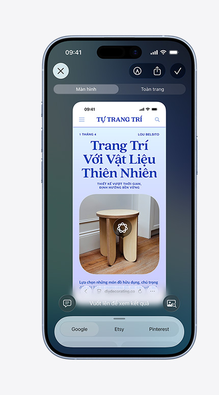 Màn hình iPhone hiển thị trí thông minh thị giác đang được sử dụng để giúp trang trí nội thất
