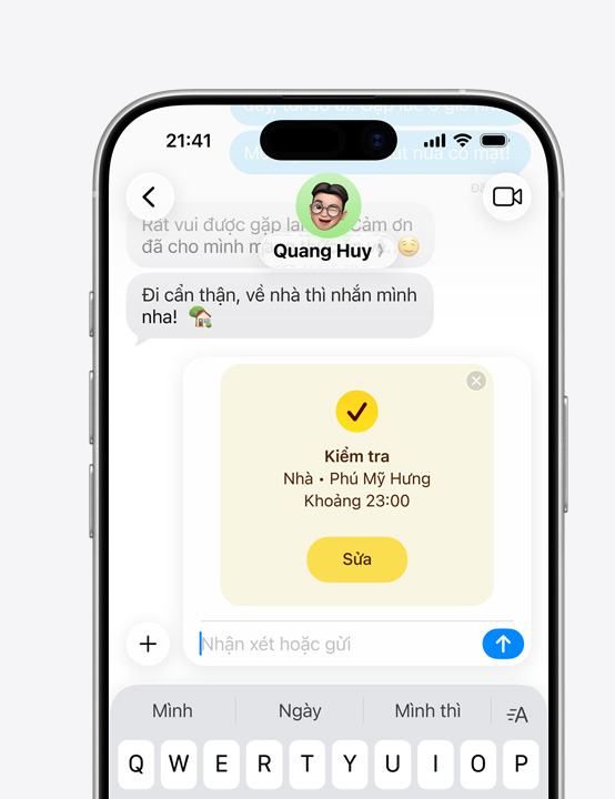 Màn hình iPhone hiển thị chuỗi Tin Nhắn đang sử dụng tính năng Kiểm Tra